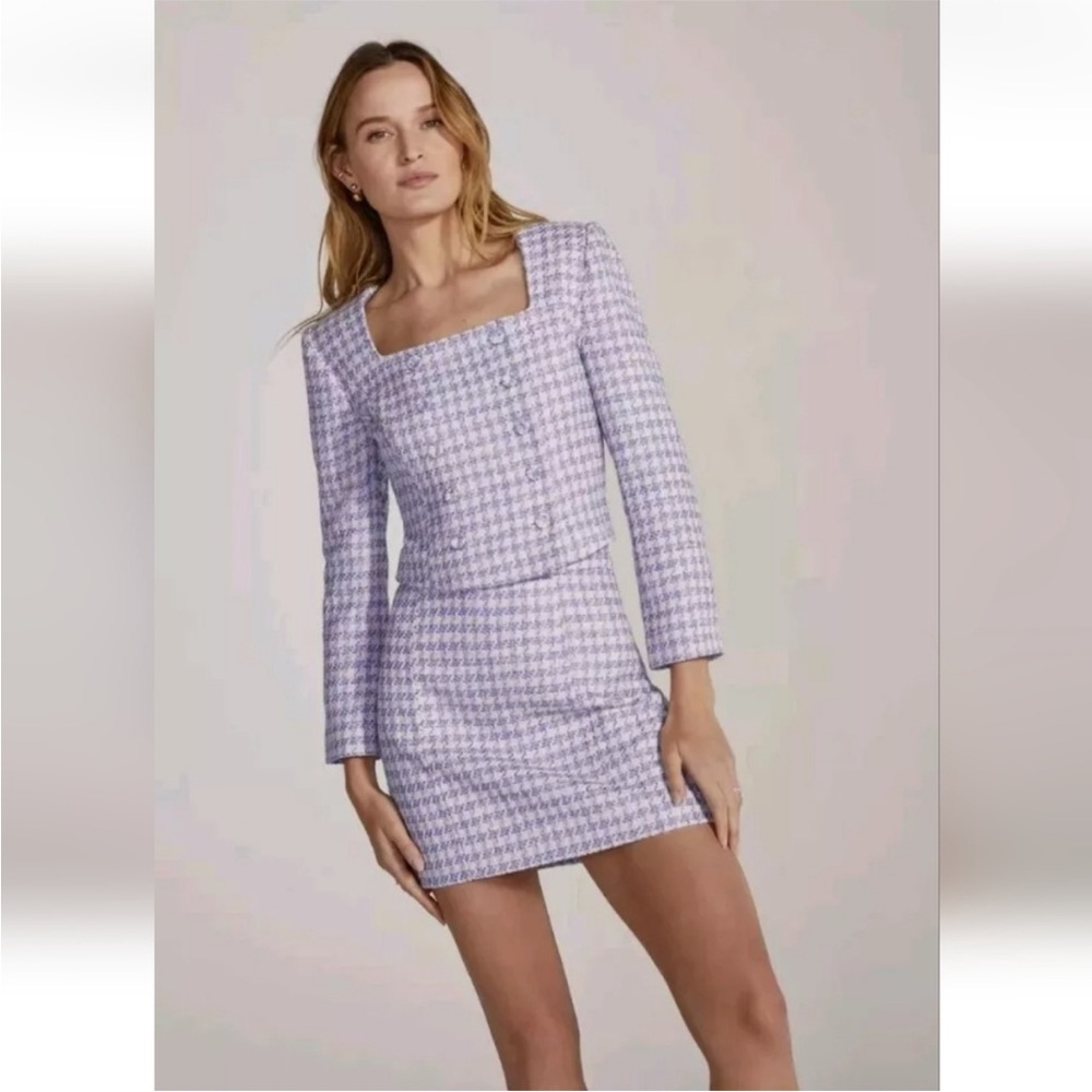 Favorite Daughter Lilac Houndstooth Square Neck Long Sleeve Mini skirt